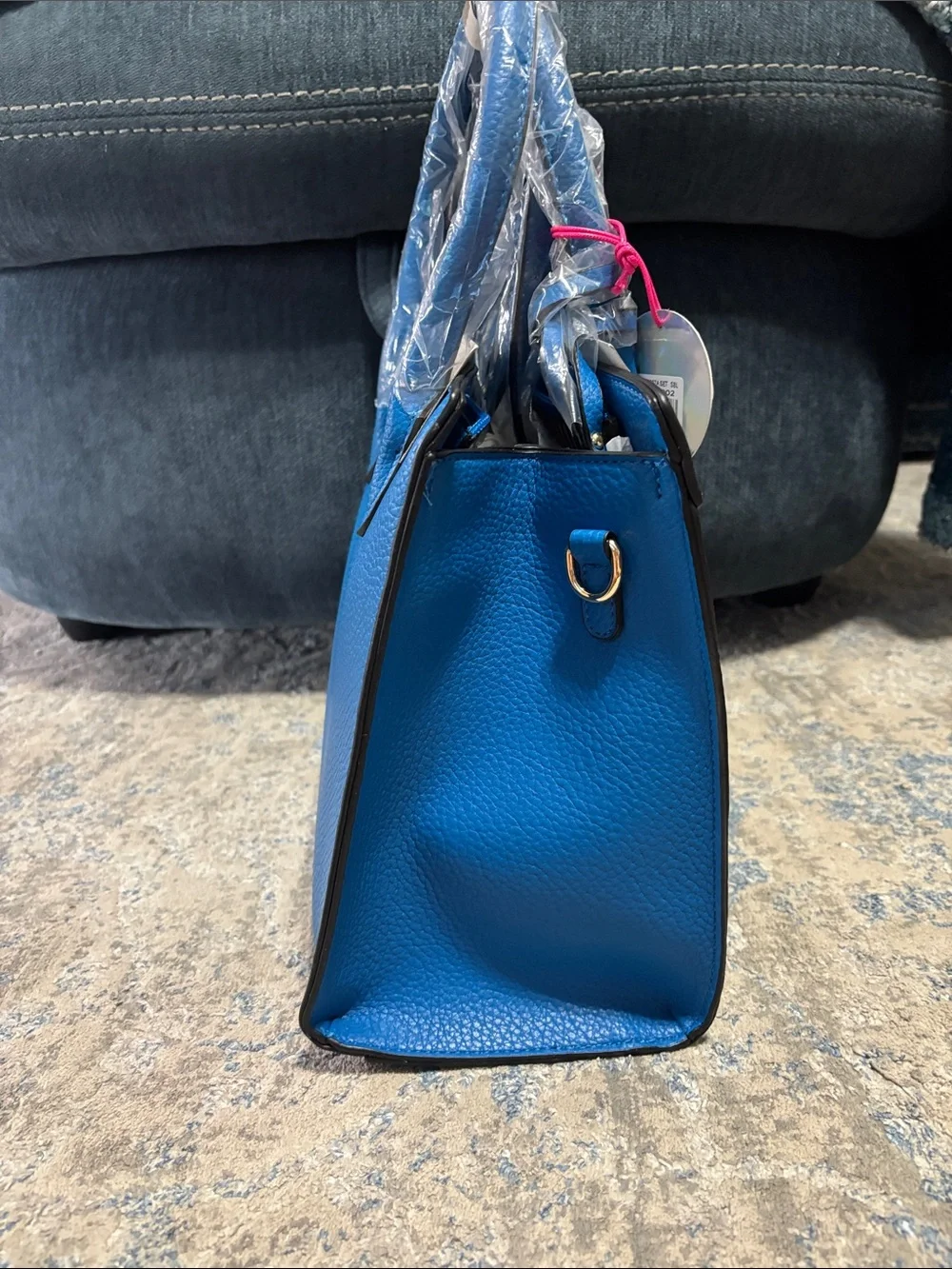 Blue Structured Satchel Handbag - 3 Piece Set